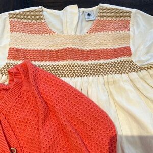 Petit Bateau Cream and Coral Dress with Sweater